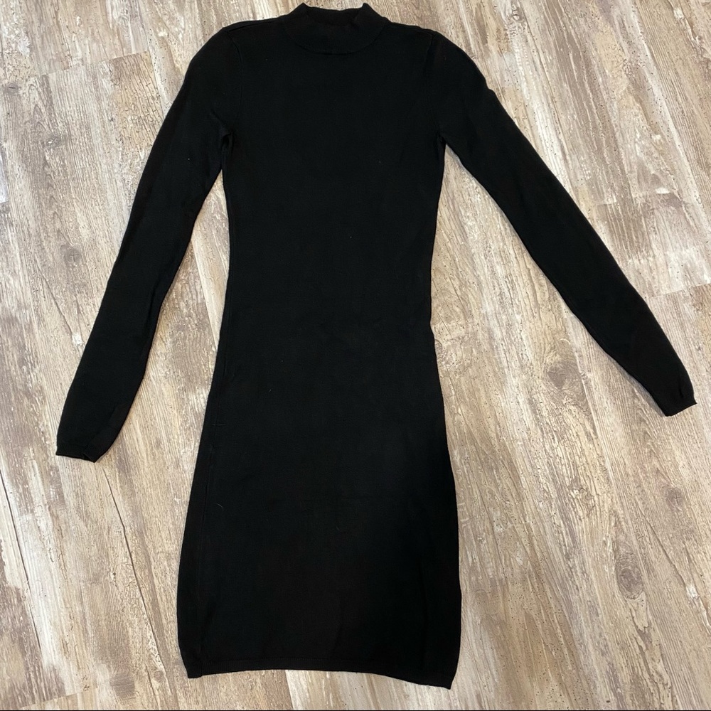 Guess black mock neck elastic fitted midi dress xs